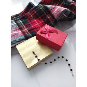 925 Silver Women's Italy Link Bracelet 7.9” Black New